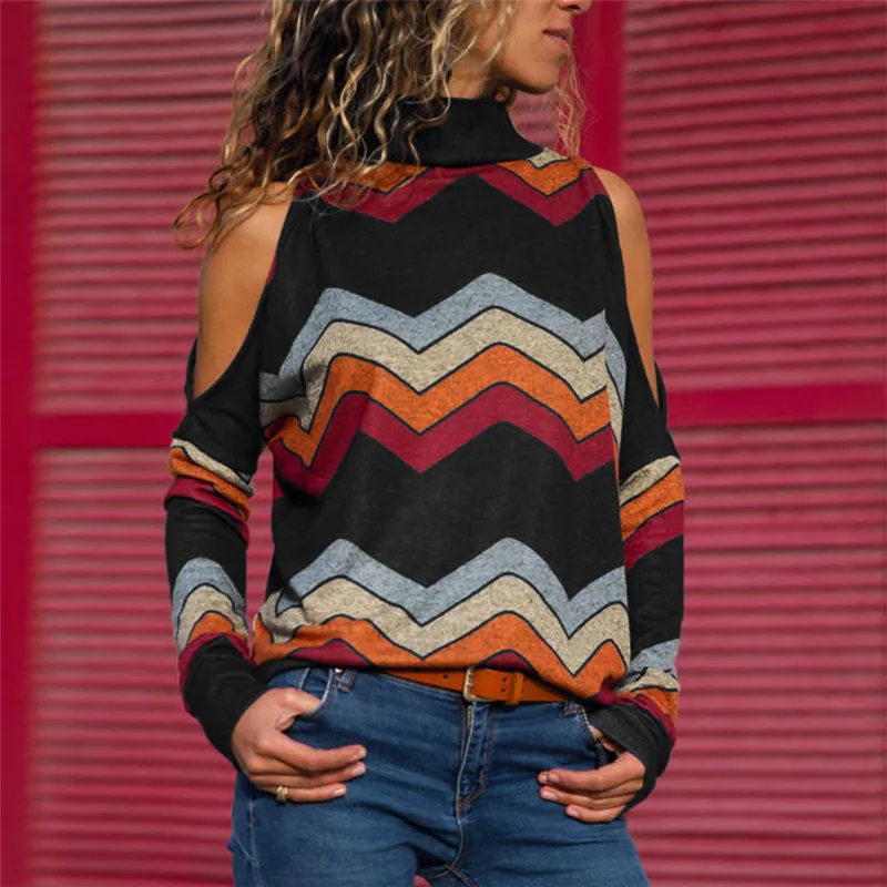 Women Blouses Fashion Striped Print Long Sleeve Blouse Shirt Sexy Turtleneck Knitted Cold Off Shoulder Top Tunic Blusas S-3XL
Women Blouses Fashion Striped Print Long Sleeve Blouse Shirt Sexy Turtleneck Knitted Cold Off Shoulder Top Tunic Blusas S-3XL