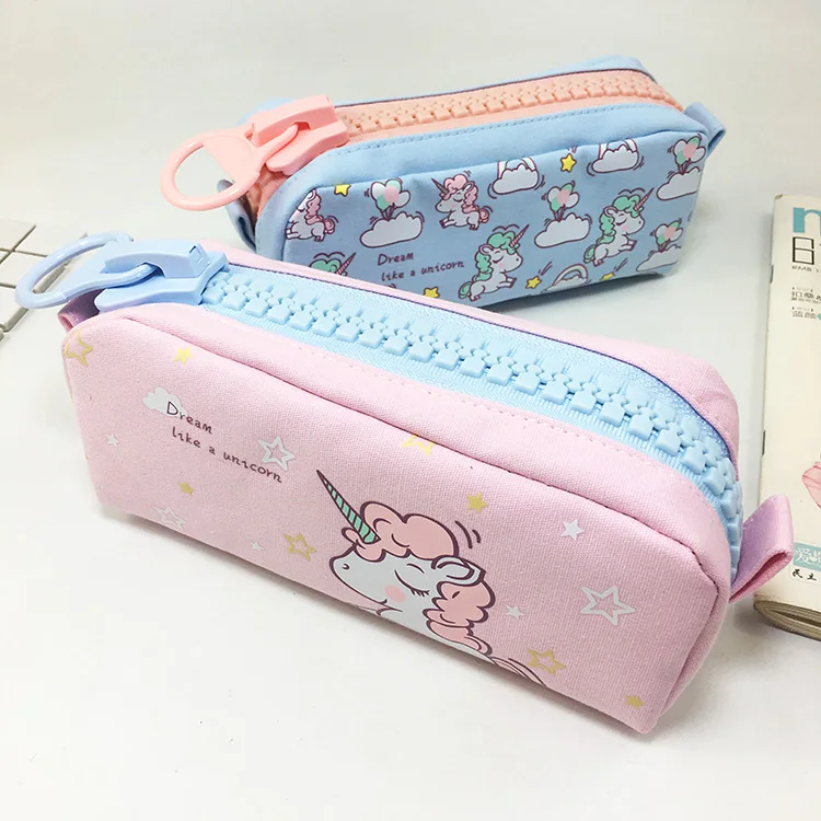 1 Pcs Kawaii Pencil Case Unicorn Canvas Big Zipper Estuches School Pencil Box Pencilcase Pencil Bag School Supplies Stationery 6