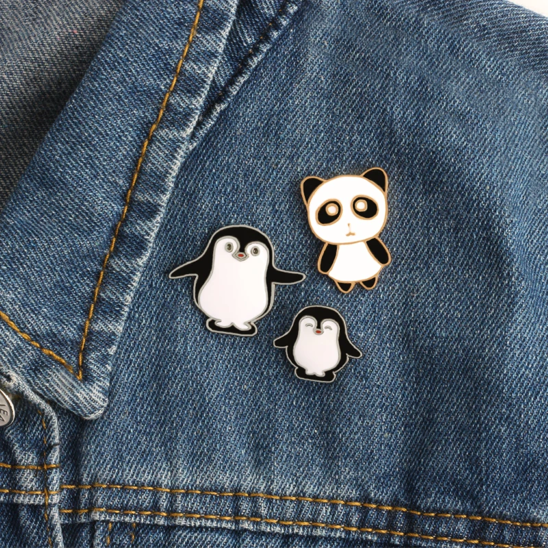 Джинсовая куртка с эмалью в виде панды пингвина|button brooch|brooch pinspin badge |
