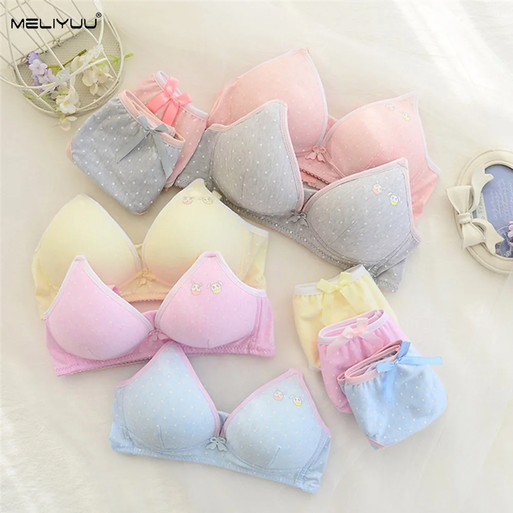 Девушка Набор белья Беспроводной Bralette подростков милый мультфильм стиль