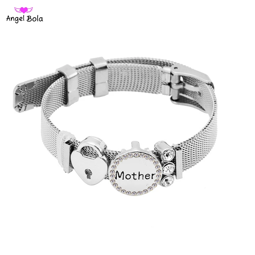 Fashion Mesh Watch Stainless Steel Bracelets Bangles Crystal Love Mother Slide Charms Bracelets for Mothers Day Gifts Jewelry
Fashion Mesh Watch Stainless Steel Bracelets Bangles Crystal Love Mother Slide Charms Bracelets for Mothers Day Gifts Jewelry