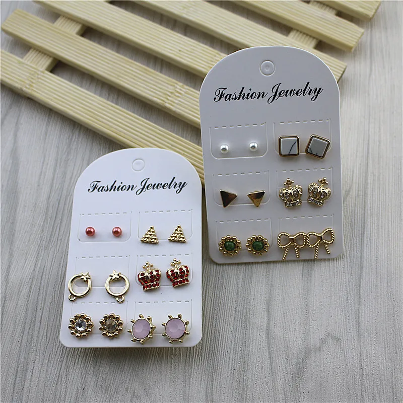 European and American style inlay semi-precious stone crown bow triangle fashion cute 6 pieces set of stud earrings
European and American style inlay semi-precious stone crown bow triangle fashion cute 6 pieces set of stud earrings