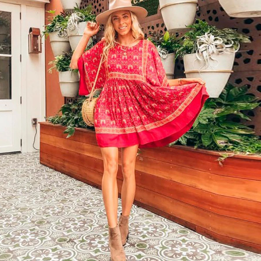 TEELYNN mini boho dress 2018 vintage red rayon Floral print dresses summer o-neck beach dress loose women dress Hippie vestidos
TEELYNN mini boho dress 2018 vintage red rayon Floral print dresses summer o-neck beach dress loose women dress Hippie vestidos