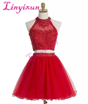 Short Red Homecoming Dresses Halter A line Two Pieces Applique Sequin Beaded Elegant Tulle Hollow Back Designer Prom Dresses
Short Red Homecoming Dresses Halter A line Two Pieces Applique Sequin Beaded Elegant Tulle Hollow Back Designer Prom Dresses