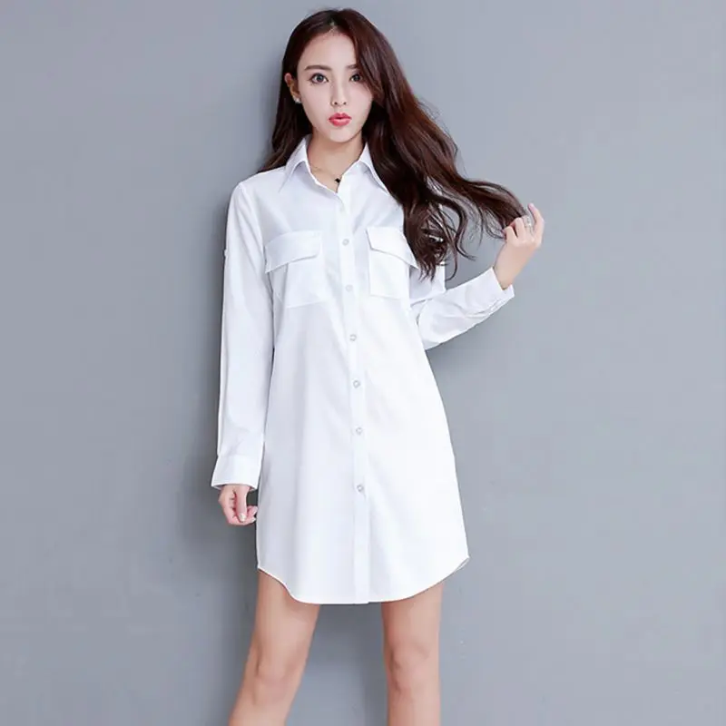 Long Blouse Women Full Sleeve Knee Lengthen Turn-Down Oversized Collar Tops Ladies Shirts Femme
Long Blouse Women Full Sleeve Knee Lengthen Turn-Down Oversized Collar Tops Ladies Shirts Femme