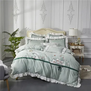 4/7pcs Green Flower Embroidery Egyptian cotton Bow Girl Bedding Set Duvet Cover Bed Linen Bed sheet Pillowcases Queen King Size
4/7pcs Green Flower Embroidery Egyptian cotton Bow Girl Bedding Set Duvet Cover Bed Linen Bed sheet Pillowcases Queen King Size