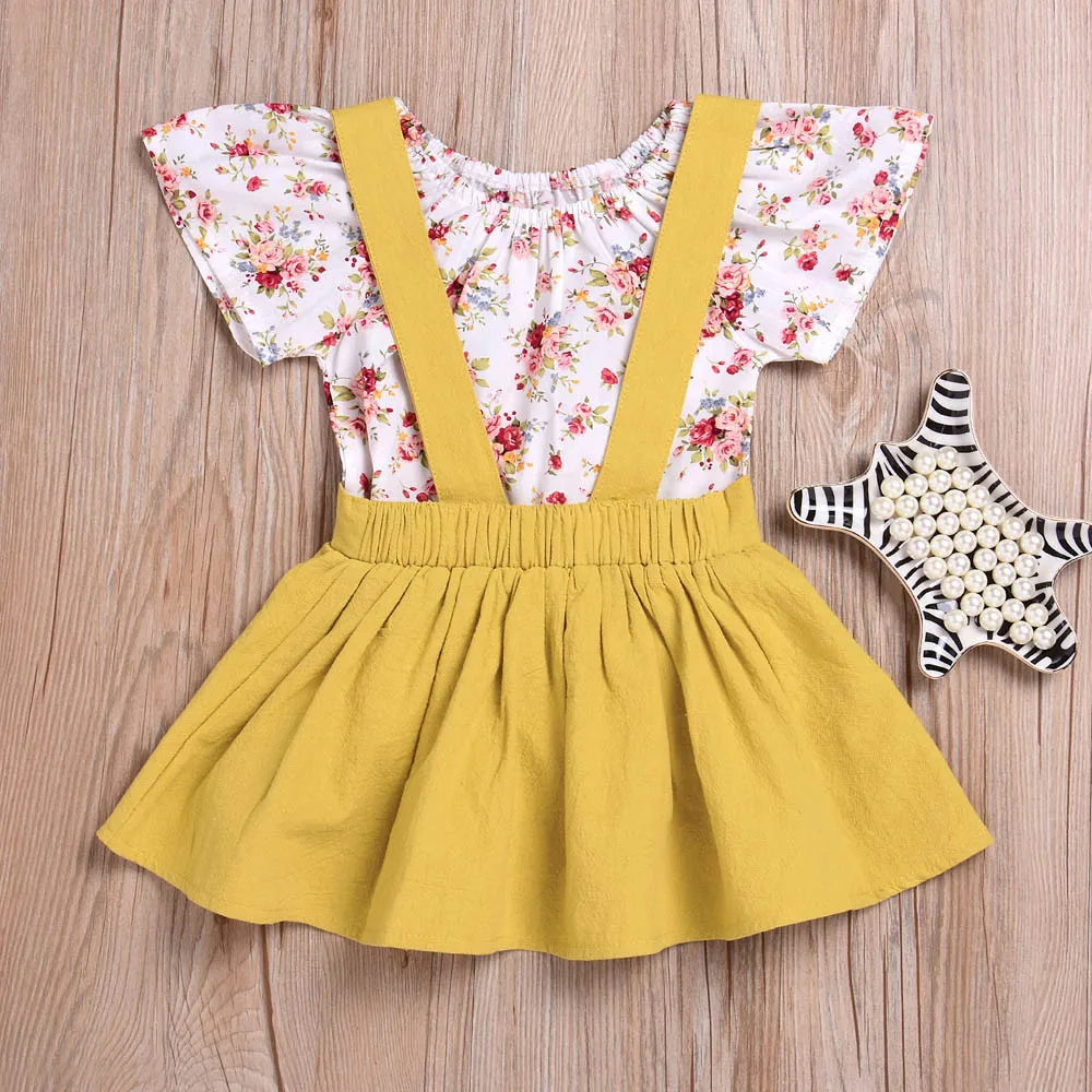 Fashion Summer girl 2Pcs Infant Baby Girls Floral Print Rompers Jumpsuit Strap Skirt Outfits Set 2019 Hot | Детская одежда и обувь