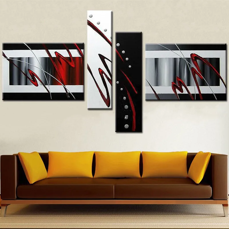 Hand Painted Abstract Black Red White Lines Oil Paintings on Canvas Modern Home Decor Wall Art Pictures 4 Panel Painting Gifts
Hand Painted Abstract Black Red White Lines Oil Paintings on Canvas Modern Home Decor Wall Art Pictures 4 Panel Painting Gifts