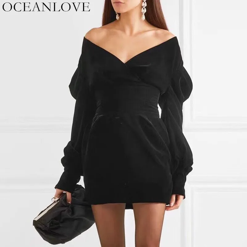 OCEANLOVE Off Shoulder Solid Sexy Dress V-neck Diamonds Mini Party Dress 2019 Autumn Winter New Velvet Black Lady Dresses 10409
OCEANLOVE Off Shoulder Solid Sexy Dress V-neck Diamonds Mini Party Dress 2019 Autumn Winter New Velvet Black Lady Dresses 10409