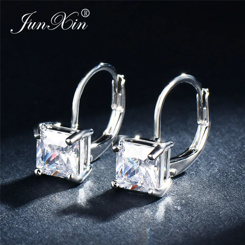 JUNXIN Square White/Pink/Black/Red Zircon Hoop Earrings For Women 925 Silver Filled Princess Stone Wedding Hook Earrings Female
JUNXIN Square White/Pink/Black/Red Zircon Hoop Earrings For Women 925 Silver Filled Princess Stone Wedding Hook Earrings Female