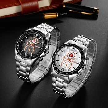 New luxury three-eye stainless steel belt men's high-end watch Waterproof alloy nail scale 2019 business pointer quartz watch
New luxury three-eye stainless steel belt men's high-end watch Waterproof alloy nail scale 2019 business pointer quartz watch