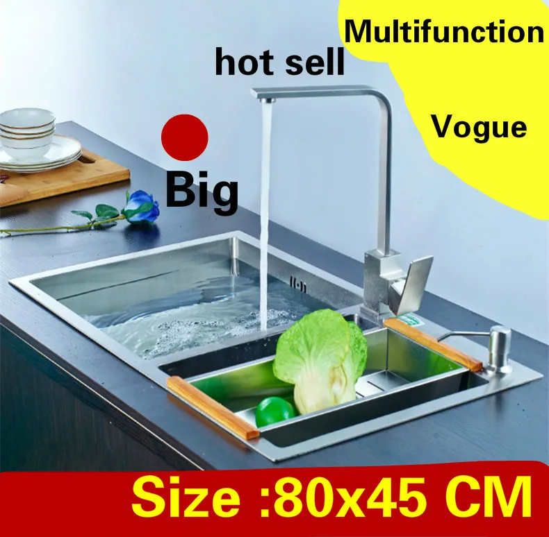 

Free shipping Apartment kitchen manual sink double groove do the dishes 304 stainless steel high quality hot sell big 80x45 CM