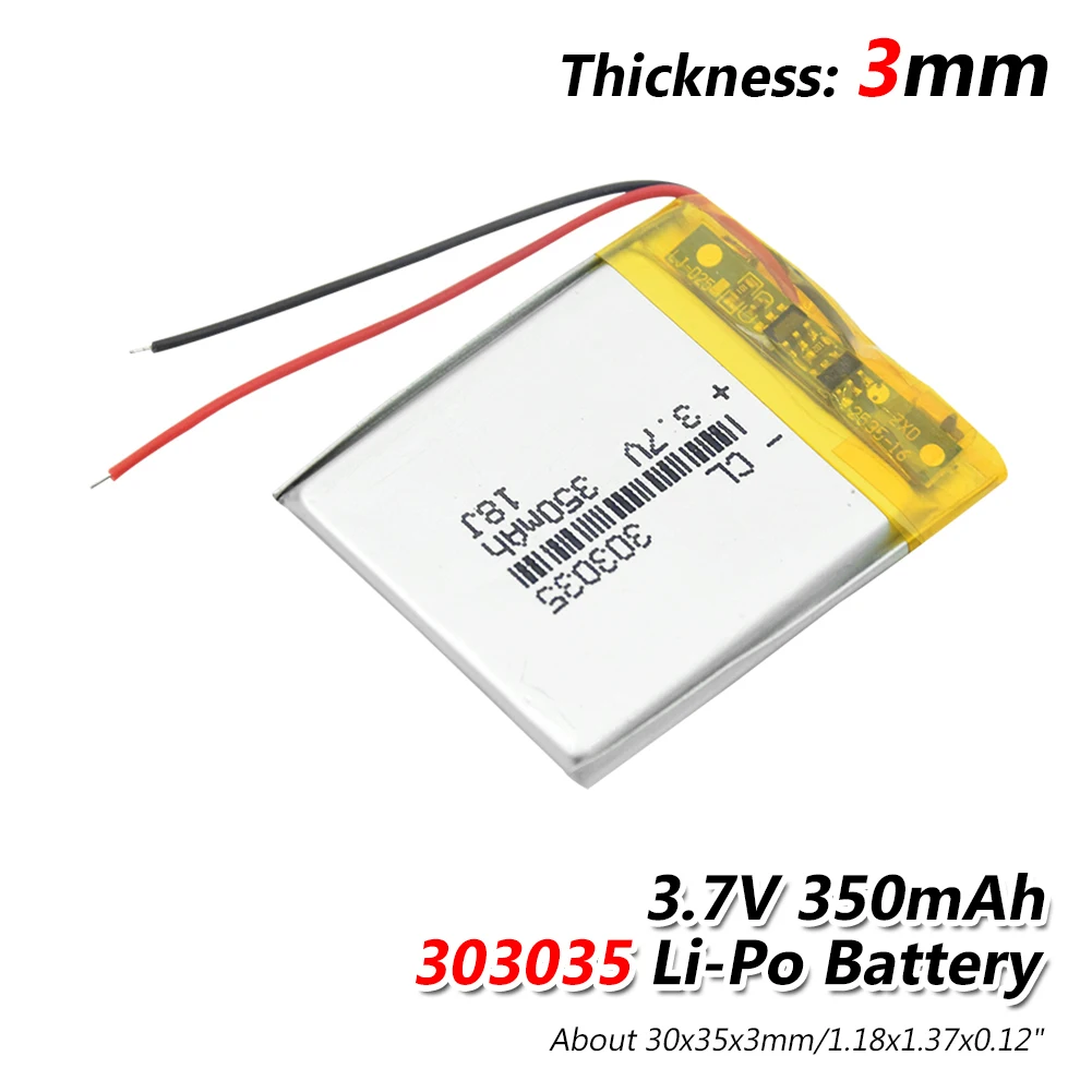 1/2/4x 303035 3.7v 350mAh Lithium Ion Li-polymer Battery PCM Protected Selfie Stick Driving Recorder Locator Radio Lipo Bateria
1/2/4x 303035 3.7v 350mAh Lithium Ion Li-polymer Battery PCM Protected Selfie Stick Driving Recorder Locator Radio Lipo Bateria