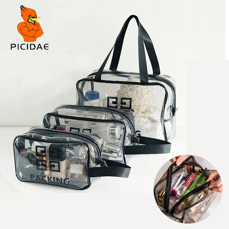 Pvc Transparent Cosmetic Hand Bag Simple Woman High Capacity Waterproof Visible Portable Bathing Wash Shopping Storage Travel
Pvc Transparent Cosmetic Hand Bag Simple Woman High Capacity Waterproof Visible Portable Bathing Wash Shopping Storage Travel