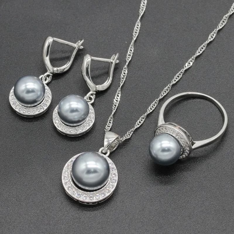 925 Sterling Silver Bridal Jewelry Sets Gray White Red Fresh Pearl For Women Necklace Pendant Ring Earrings
925 Sterling Silver Bridal Jewelry Sets Gray White Red Fresh Pearl For Women Necklace Pendant Ring Earrings