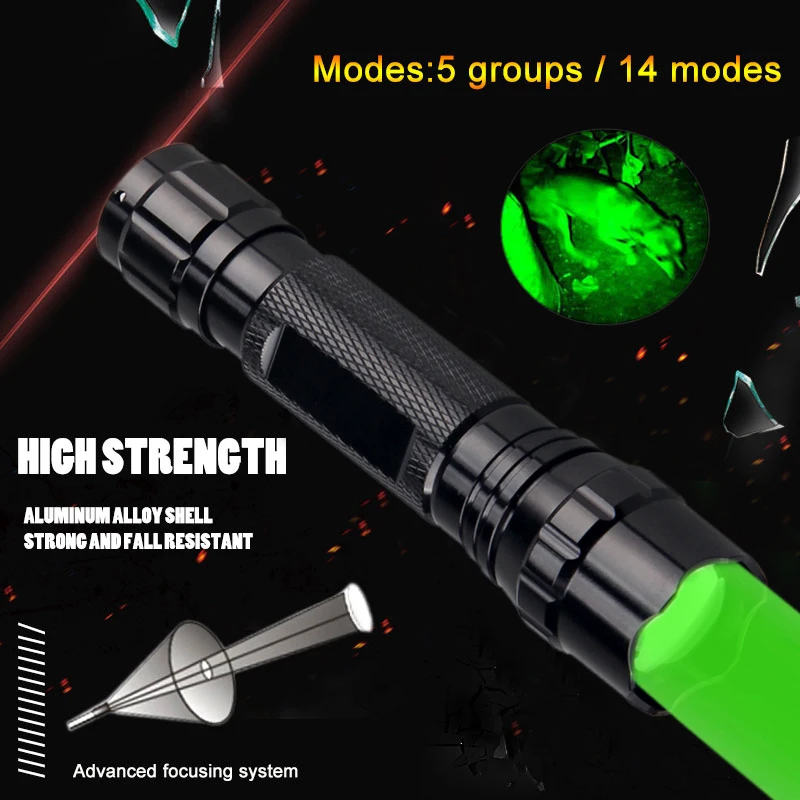 Green LED Light Tactical Flashlight Zoomable Spot Flood Light Torch Hunting Lamp with Pressure Switch for 18650
Green LED Light Tactical Flashlight Zoomable Spot Flood Light Torch Hunting Lamp with Pressure Switch for 18650
