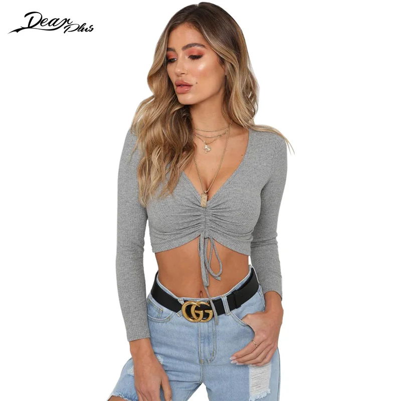 Women Sexy Deep V Neck Ruched Lace Up Slim Casual Crop Top Fashion Long Sleeve Stretch T Shirt Ladies Tops Tees
Women Sexy Deep V Neck Ruched Lace Up Slim Casual Crop Top Fashion Long Sleeve Stretch T Shirt Ladies Tops Tees