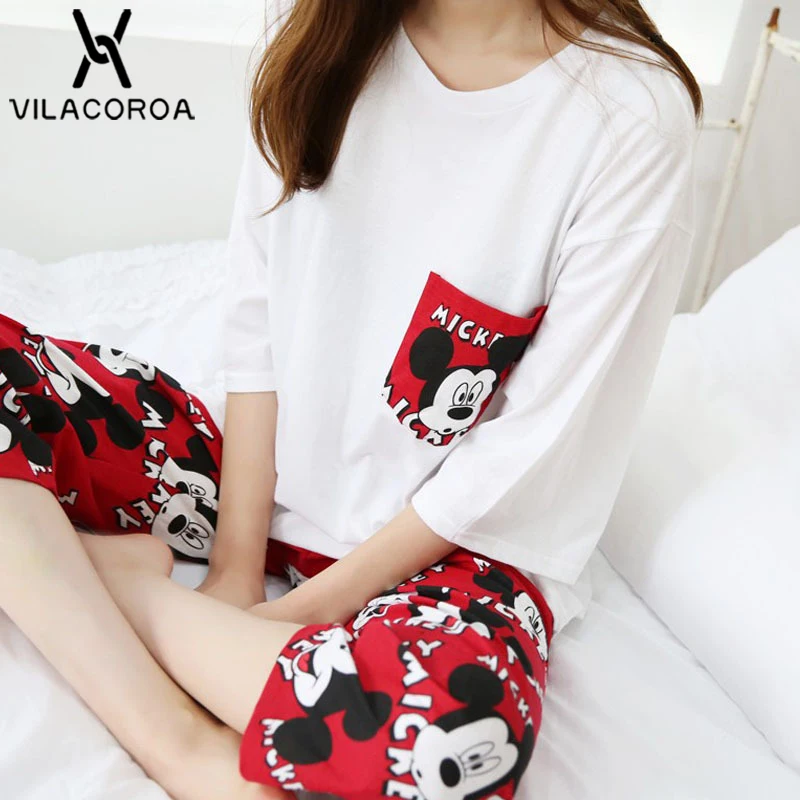 Round Neck Cartoon Mouse Pocket Pyjamas Women Plus Size Seven-Quarter Sleeve Top + Pant Pajamas Set pyjama femme pijama mujer
Round Neck Cartoon Mouse Pocket Pyjamas Women Plus Size Seven-Quarter Sleeve Top + Pant Pajamas Set pyjama femme pijama mujer