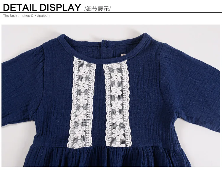 Mother nest Lone Sleeves Baby Girl Lace Dress Dark Blue Linen Cute Newborn Clothes Dresses Children Simple Cotton 1st Birthday (11)