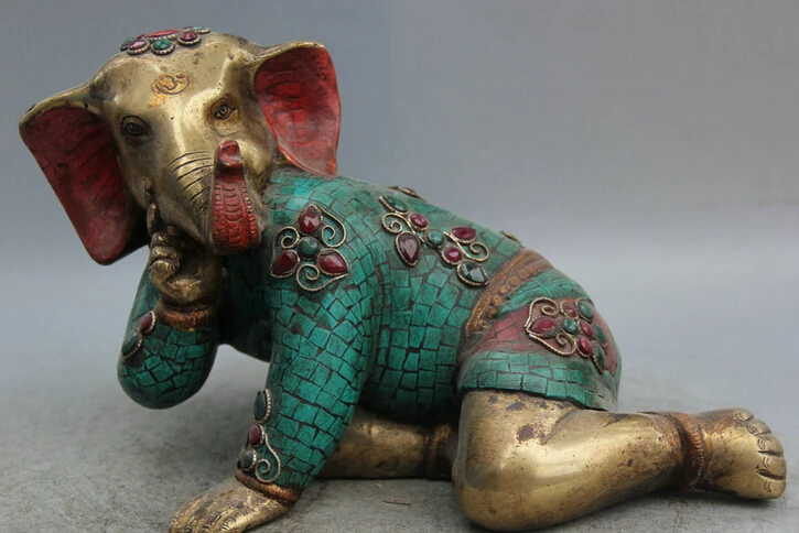 JP S0524 11" Tibet turquoise Red Coral Bronze Gild Ganapati Lord Ganesha Elephant Statue
JP S0524 11" Tibet turquoise Red Coral Bronze Gild Ganapati Lord Ganesha Elephant Statue