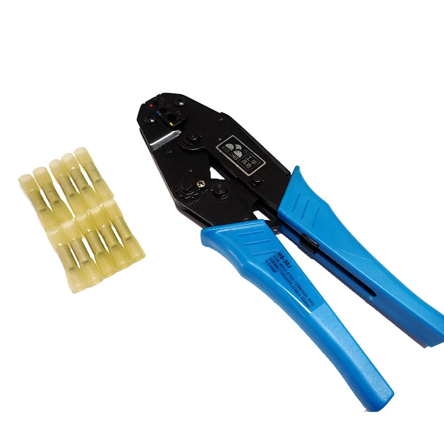 10xYELLOW HEAT SHRINK 12-10 AWG GA. BUTT insulated terminal with Hs-30J Crimping Tools
10xYELLOW HEAT SHRINK 12-10 AWG GA. BUTT insulated terminal with Hs-30J Crimping Tools