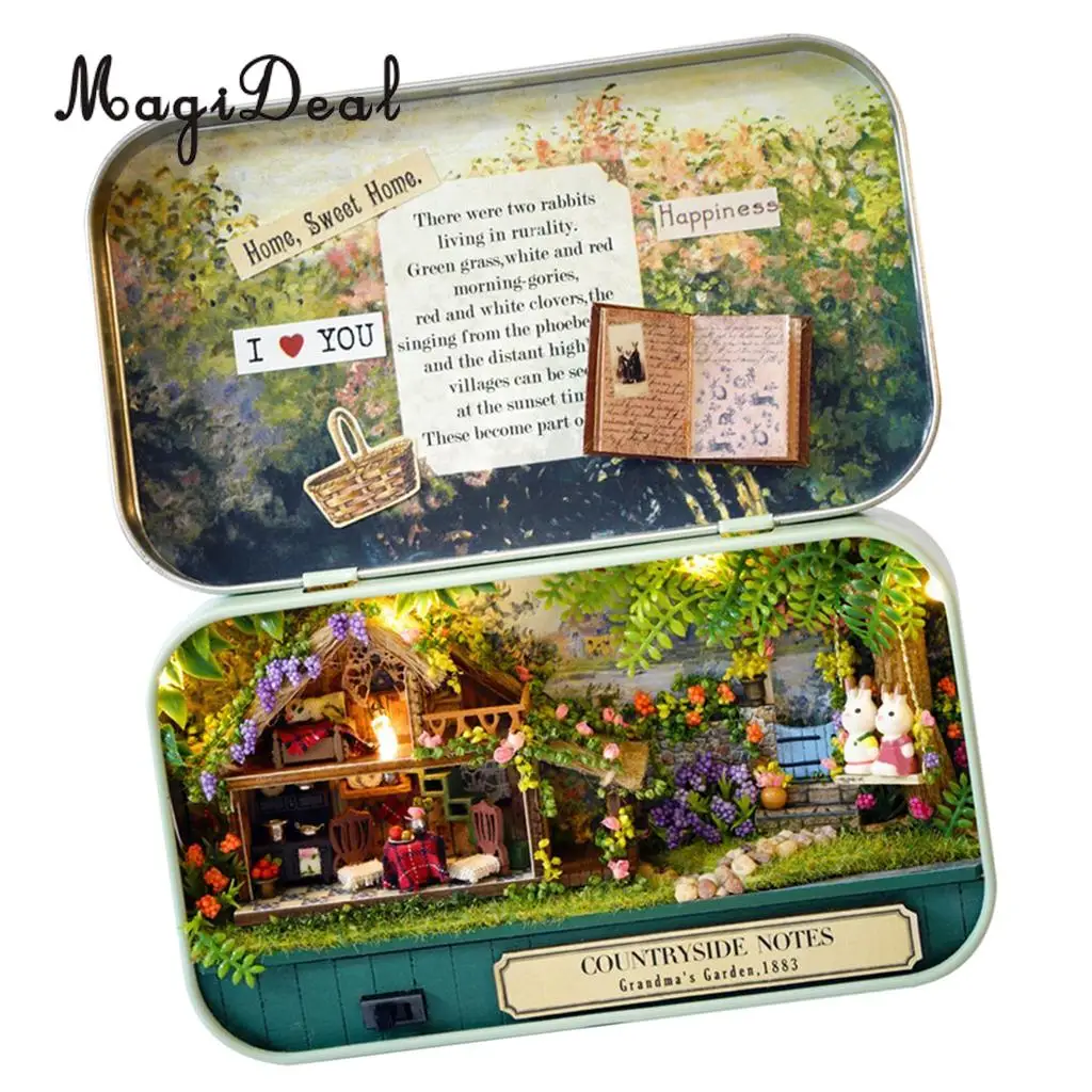 1Set DIY Handicraft Tin Box Wood Miniature Dollhouse Theatre Series for Room Home Desk Decor Novelty Friends Birthday Gift