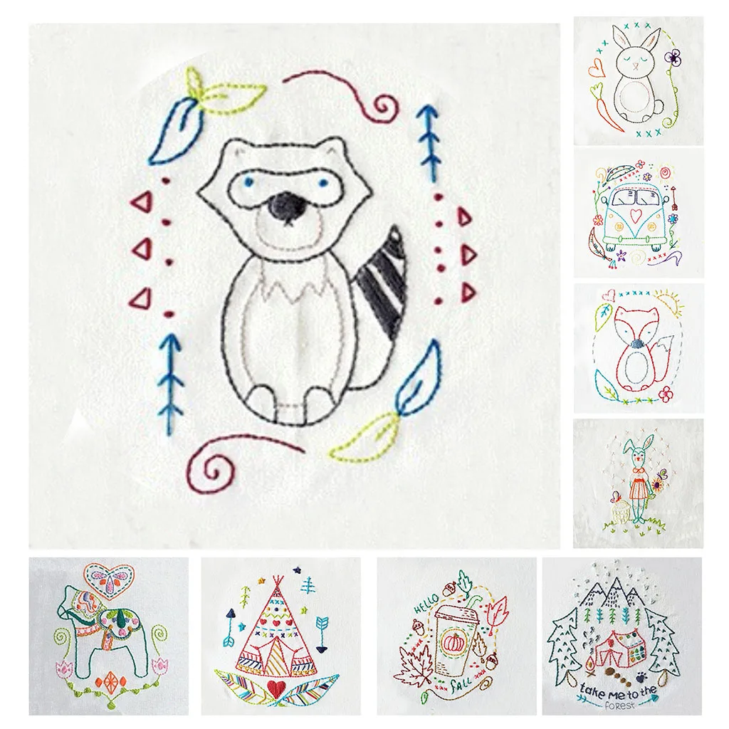 Embroidery Kit, Cartoon Hand Embroidery Cross Stitch Starter Needlepoint Crafts Kit with Cloth,Threads and Tools for Home Decor