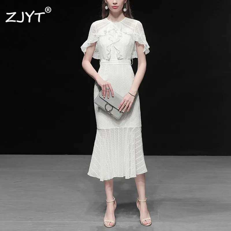 Elegant Lady Summer Dress 2019 Women's Fashion Designer Ruffles White Mid Calf Chiffon Lace Trumpet Dress Evening Party Vestidos
Elegant Lady Summer Dress 2019 Women's Fashion Designer Ruffles White Mid Calf Chiffon Lace Trumpet Dress Evening Party Vestidos