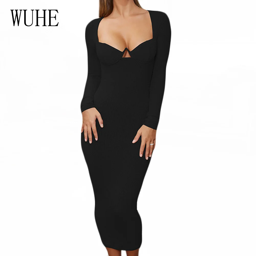 WUHE Summer Sexy Deep V Neck Pencil Dress Night Party Club Women Hollow Out Long Sleeve Bodycon Ribbed Knitted Maxi Dress
WUHE Summer Sexy Deep V Neck Pencil Dress Night Party Club Women Hollow Out Long Sleeve Bodycon Ribbed Knitted Maxi Dress