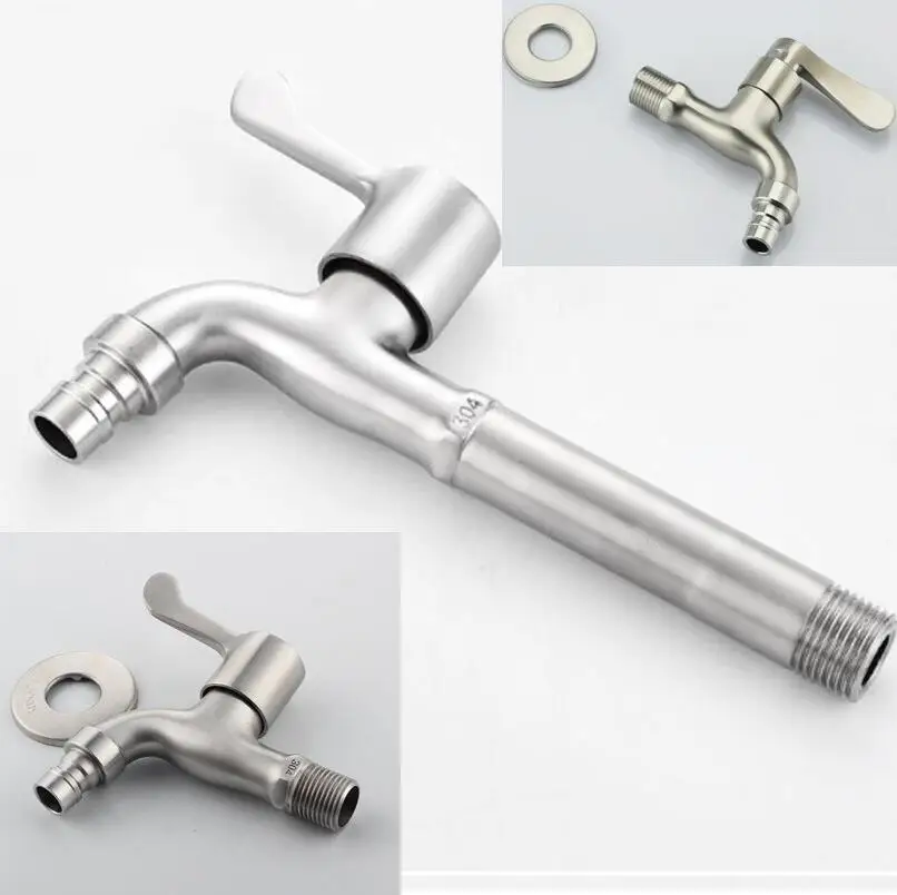

G1/2 Modern Fashion Garden 304 Stainless Steel Lengthen Fast Open Faucet /Creative Handle Washing Machine Cold Water Tap