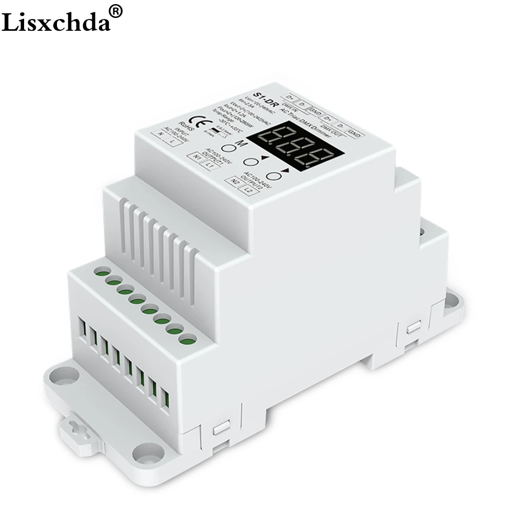 DIN rail AC100-240V 288W 2 Channel Triac DMX Dimmer, Dual channel output Silicon DMX 512 controller S1-DR
DIN rail AC100-240V 288W 2 Channel Triac DMX Dimmer, Dual channel output Silicon DMX 512 controller S1-DR