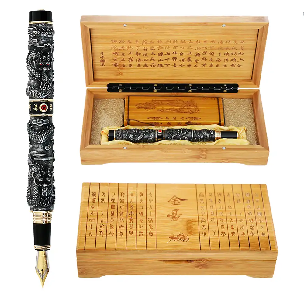 Luxury Jinhao Flying Dragon Ancient silver Fountain Pen 0.5mm Nib 18KGP Calligraphy Ink Pens for Writing Gift