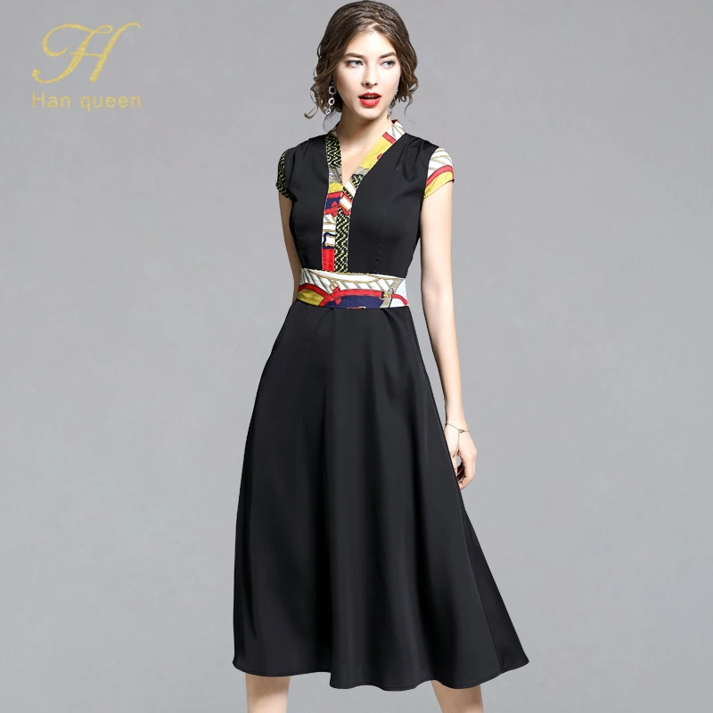 H han queen 2019 Summer Black Dress Work Casual Slim Fashion Patchwork V-neck Print Dresses Women A-line Vintage Party Vestidos
H han queen 2019 Summer Black Dress Work Casual Slim Fashion Patchwork V-neck Print Dresses Women A-line Vintage Party Vestidos