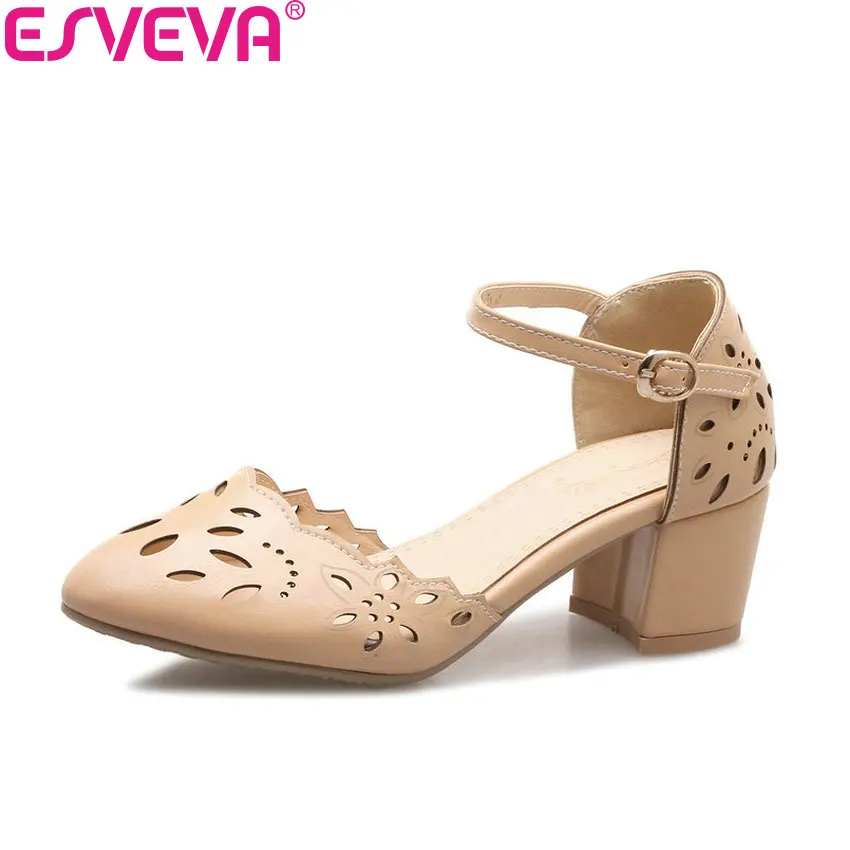 ESVEVA 2018 Women Pumps Sweet Style Openwork Shoes Buckle Square Med Heels Round Toe Elegant Ankle Strap Women Shoes Size 34-43
ESVEVA 2018 Women Pumps Sweet Style Openwork Shoes Buckle Square Med Heels Round Toe Elegant Ankle Strap Women Shoes Size 34-43