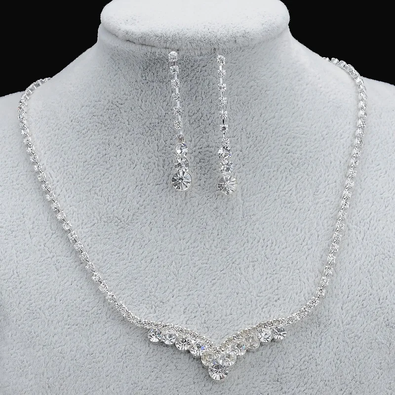 Shiny Silver Color Rhinestone Crystal Wedding Jewelry Set V Shape Choker Necklace Earrings Set for Women Bridal Jewelry Sets
Shiny Silver Color Rhinestone Crystal Wedding Jewelry Set V Shape Choker Necklace Earrings Set for Women Bridal Jewelry Sets
