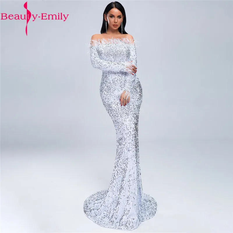 New Arrival Elegant Boat Neck Mermaid Evening Dresses with Feather Fashion Long Sleeve Dress with Sweep Train Sexy Clubwear
New Arrival Elegant Boat Neck Mermaid Evening Dresses with Feather Fashion Long Sleeve Dress with Sweep Train Sexy Clubwear