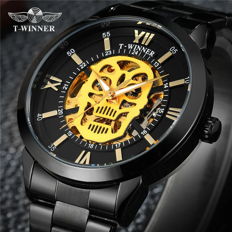 WINNER Automatic Mechanical Men Wristwatch Military Sport Male Clock Top Brand Luxury Steel Skeleton Waterproof Man Watch 029 | Наручные