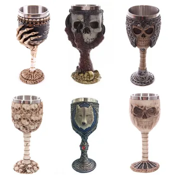 

Stainless Steel Gothic Goblet Halloween Party Drinking Glass Cup 3D Skull Skeleton Claw Punk Style Wine Glasses Whiskey Cup