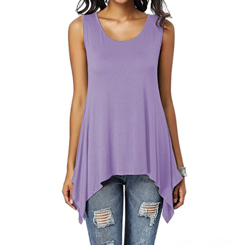 Summer Womens Sleeveless Solid Vest Irregular Casual Holiday Blouse Tops T-shirt