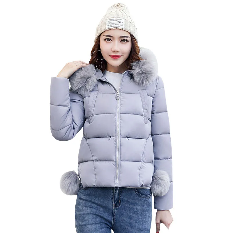 Женское зимнее пальто с капюшоном и меховым воротником короткая хлопковая