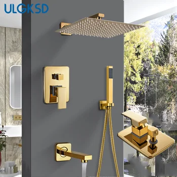 ULGKSD Bathroom Shower Faucet Shower Head Gold Stainless Steel Wall Mount W/ Hand Shower Para Bath Shower Mixer Water Tap
ULGKSD Bathroom Shower Faucet Shower Head Gold Stainless Steel Wall Mount W/ Hand Shower Para Bath Shower Mixer Water Tap