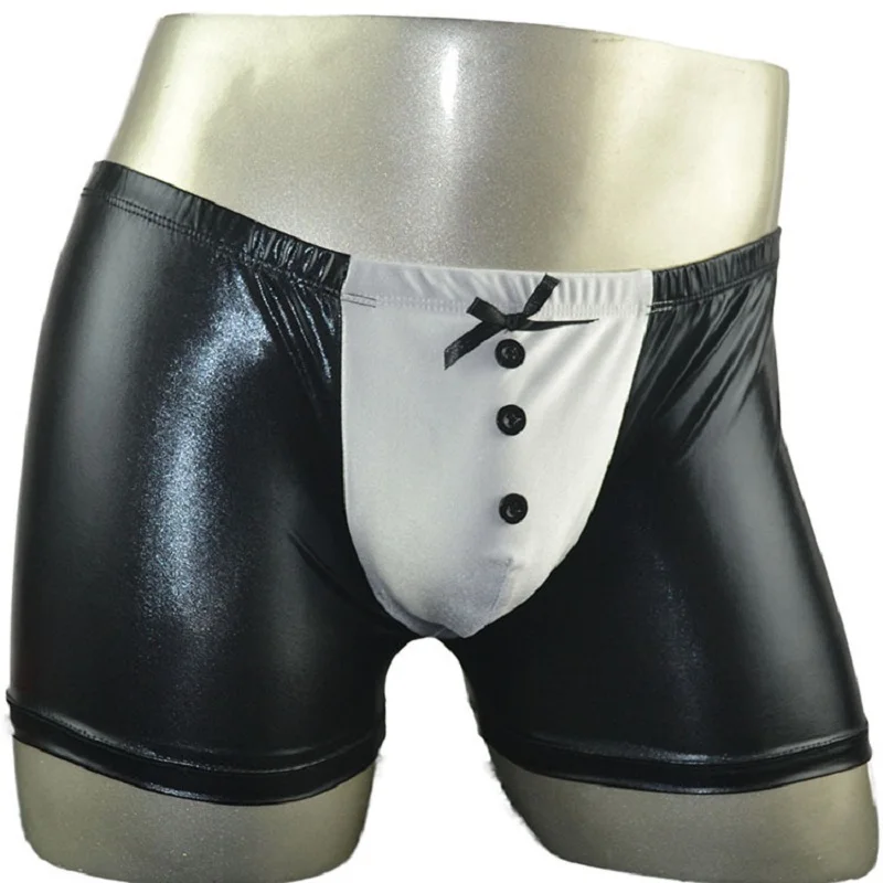 Men's sexy underwear Male faux leather trunk low-waist sexy men's bow panties boxer
Men's sexy underwear Male faux leather trunk low-waist sexy men's bow panties boxer