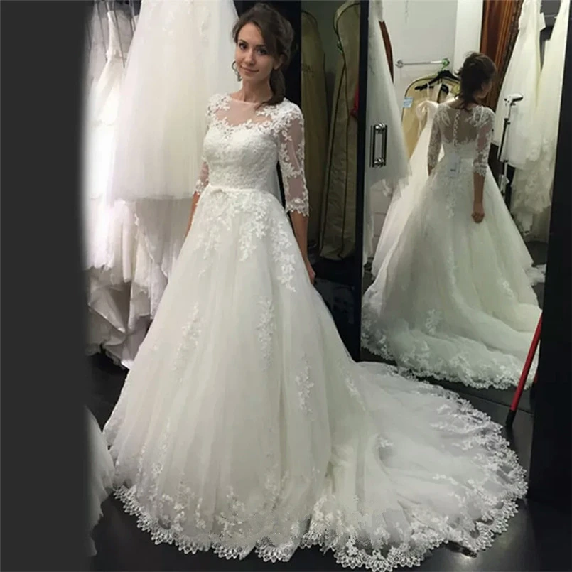 Robe De Mariee 2019 Elegant Half Sleeves A Line Lace Wedding Dress Embroidered Tulle Bridal Dress Simple Wedding Dress
Robe De Mariee 2019 Elegant Half Sleeves A Line Lace Wedding Dress Embroidered Tulle Bridal Dress Simple Wedding Dress