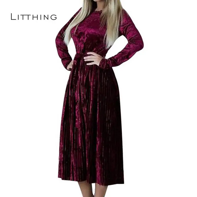 LITTHING 2018 Spring Autumn Women Velvet Dress O neck Vintage Long Sleeve Retro Dresses Vintage Party High Waist Slim Vestidos
LITTHING 2018 Spring Autumn Women Velvet Dress O neck Vintage Long Sleeve Retro Dresses Vintage Party High Waist Slim Vestidos
