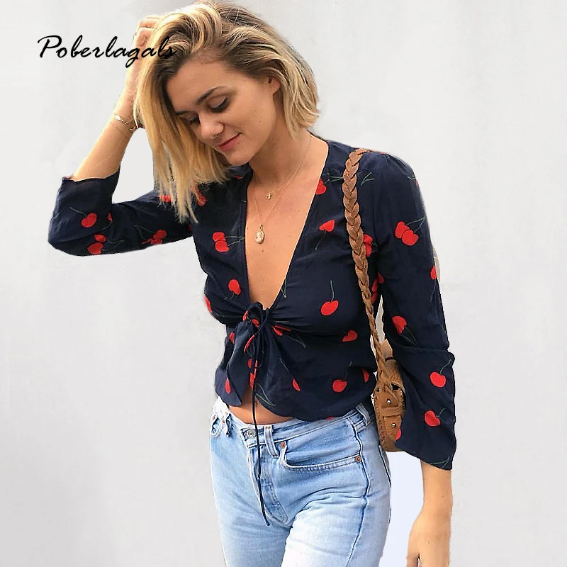 Summer 2018 Women Cherry Printing Tops Bandage lacing Top with Long Sleeve casual vintage blouse shirt Womens shirts blouses
Summer 2018 Women Cherry Printing Tops Bandage lacing Top with Long Sleeve casual vintage blouse shirt Womens shirts blouses