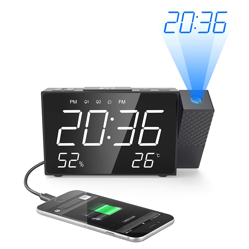 2019 New Digital Radio Projection Alarm Clock Power Back USB Charger Mirror LED Display Timed Wake Up Desk Table Led Alarm Clock
2019 New Digital Radio Projection Alarm Clock Power Back USB Charger Mirror LED Display Timed Wake Up Desk Table Led Alarm Clock
