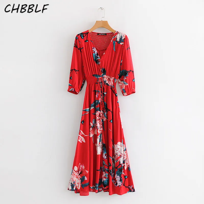 CHBBLF women V neck floral maxi dress tassel tie half sleeve pleated female ankle length dresses vestidos S1899
CHBBLF women V neck floral maxi dress tassel tie half sleeve pleated female ankle length dresses vestidos S1899