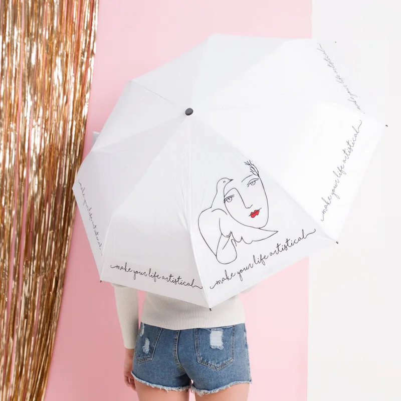 Peace dove goddess illustration portable three fold black plastic umbrella sunshade umbrella
Peace dove goddess illustration portable three fold black plastic umbrella sunshade umbrella