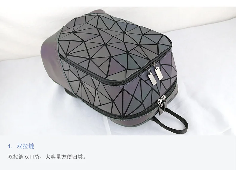 ZYJ Women Luminous Geometric Casual Backpacks Travel Girls Leather Laser Discoloration Shoulder School Backpack Mochila Bag (9)