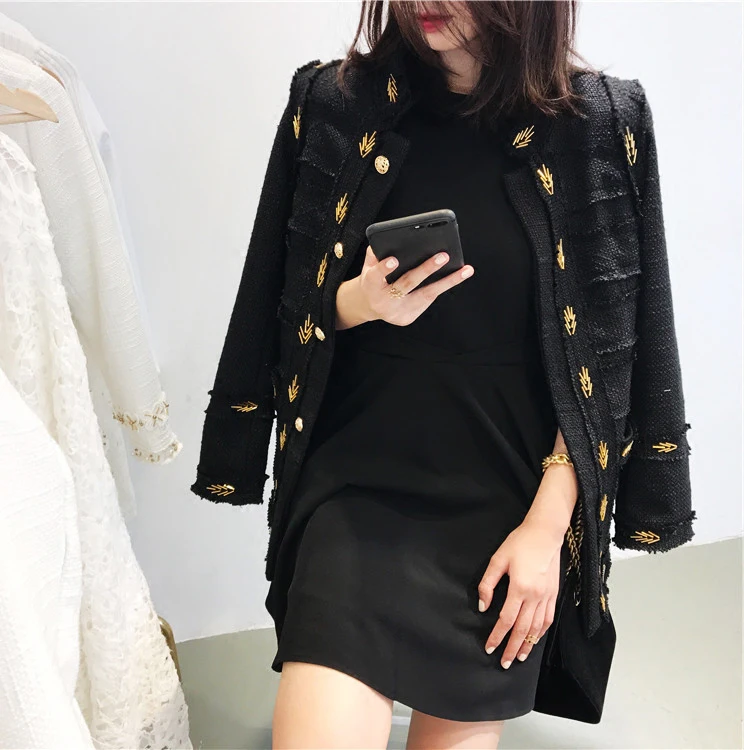 Autumn women's ladies elegant 2017 tweed fabric small beaded all-match Elegant & Slim, Black long-sleeve woolen outerwear Women'
Autumn women's ladies elegant 2017 tweed fabric small beaded all-match Elegant & Slim, Black long-sleeve woolen outerwear Women'